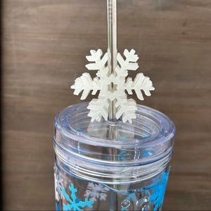 Snowflake White with Color Specks Glitter Straw Topper
